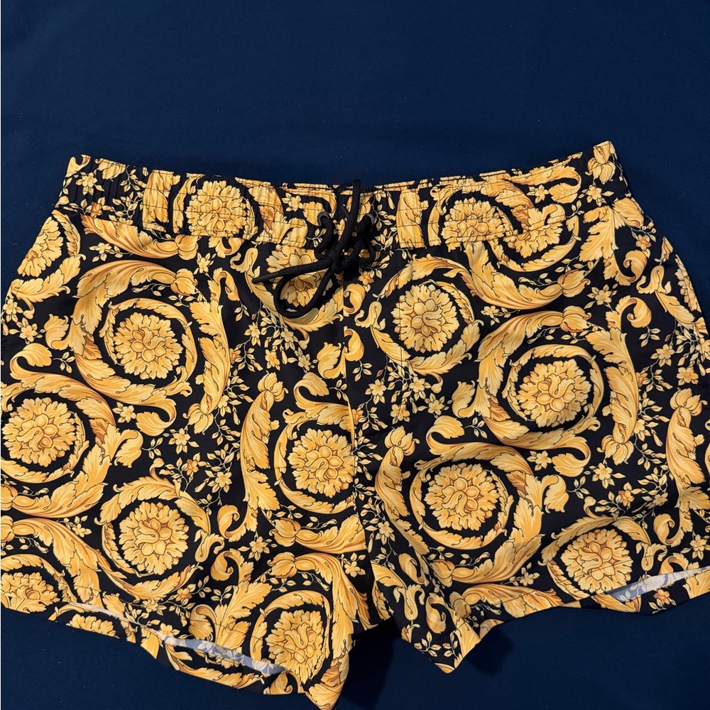 Versace Black and Gold Baroque Print Athletic Shorts